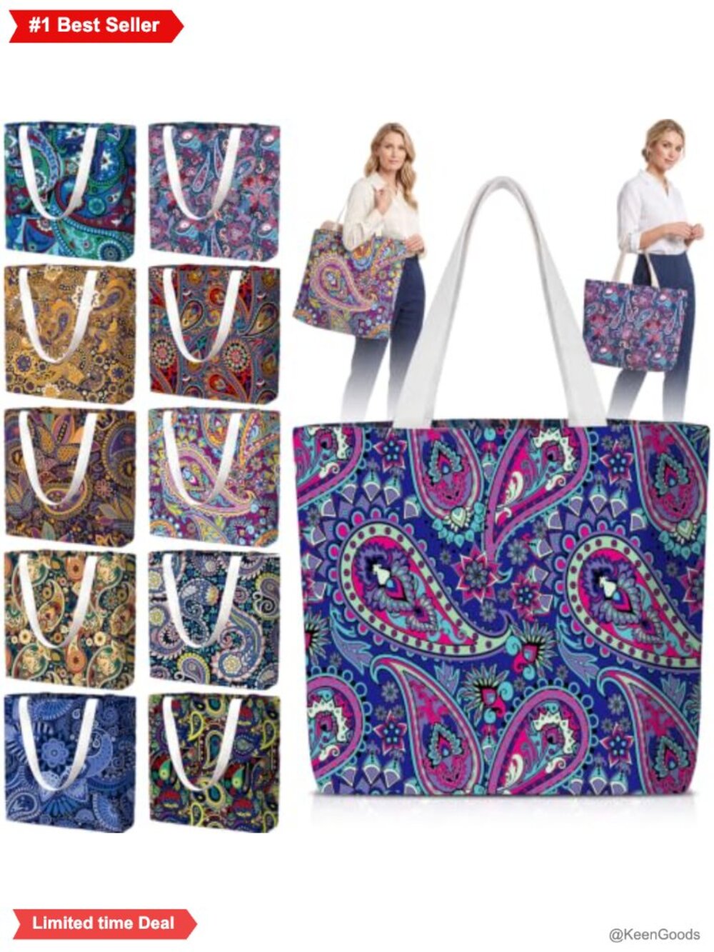 Paisley Canvas Tote Bags Set of 20 Reusable Grocery Shopping Handbags